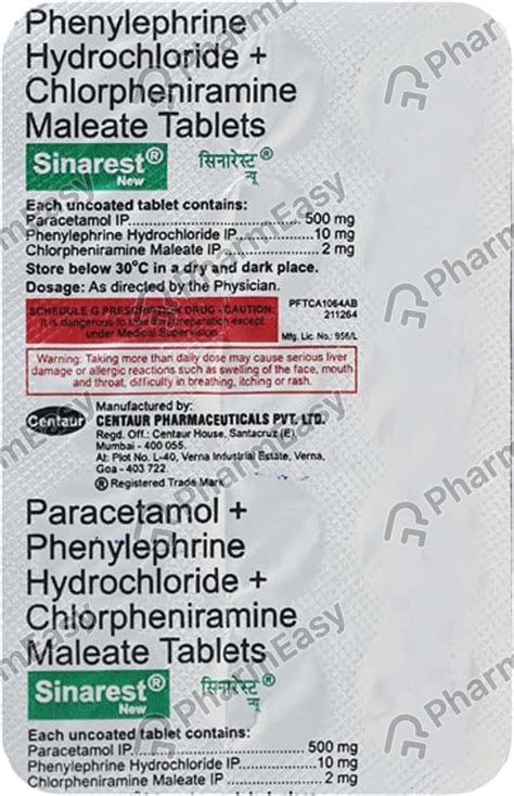 sinarest tablet dosage per day
